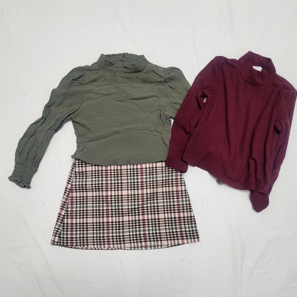 Giani Bini Plaid Mini Skirt With Two Blouses,  Size 2T